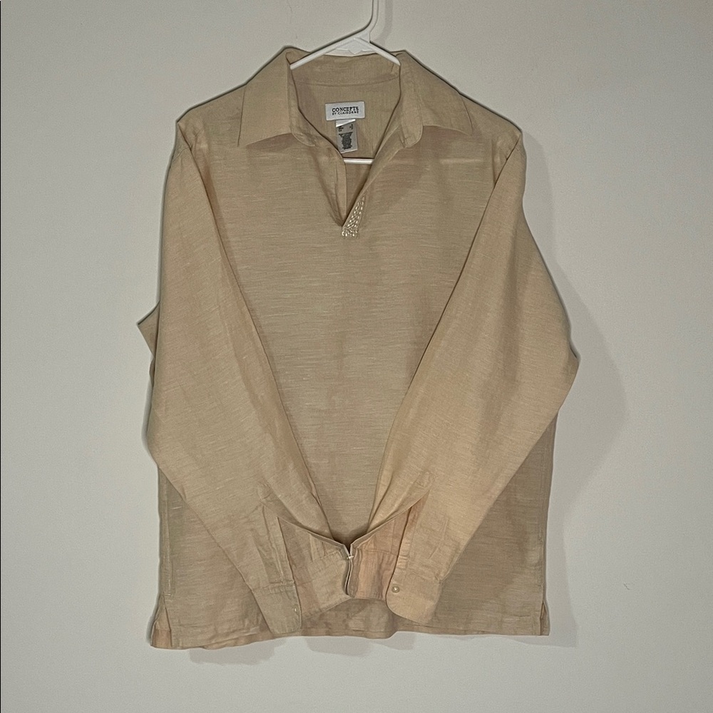Concepts by Claiborne Beige Linen Long Sleeve Shirt